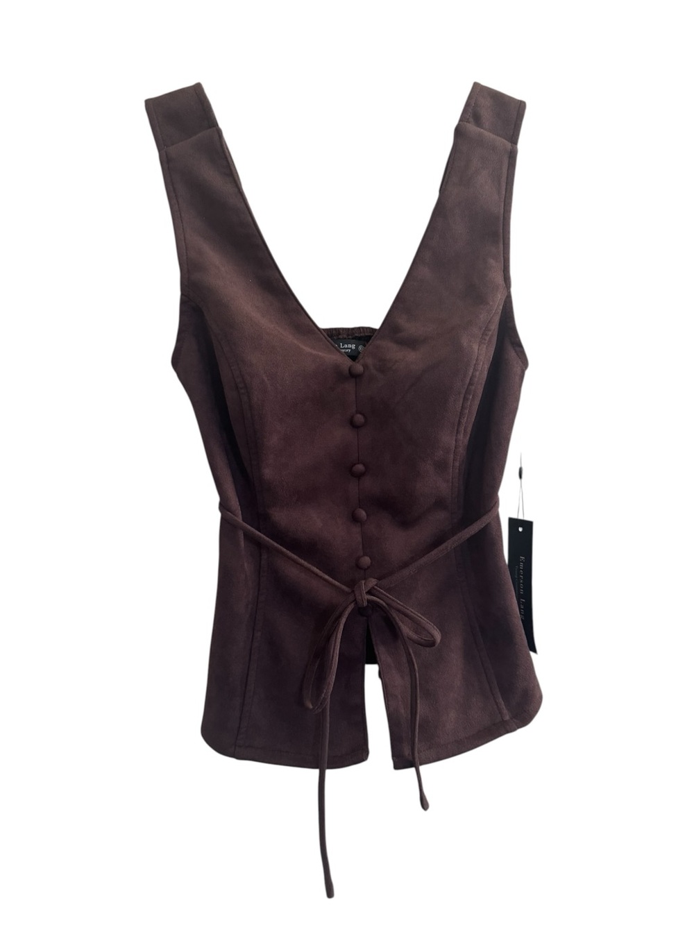 Emerson Lang Top Brown Tank Vest In Faux Suede western corset Size XS NWT #7438